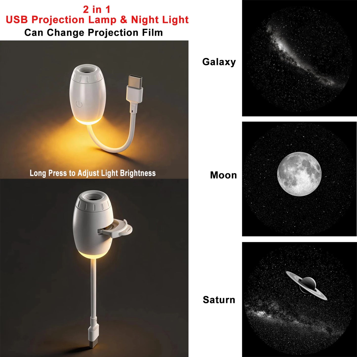 Proyector Galaxy USB con Luz Nocturna – Lámpara LED de Estrellas para Ambiente
